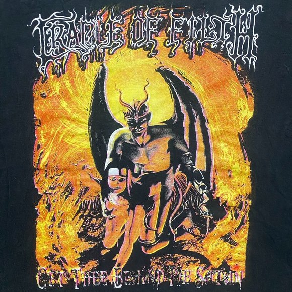 Vintage 90s Cradle of Filth Behind Satan Gothic Metal Band Tee - Picture 3 of 8